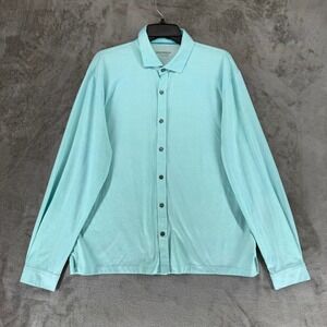 Devereux Polo Shirt Mens L Proper Threads Aqua Blue Button-Down Long Sleeve EUC